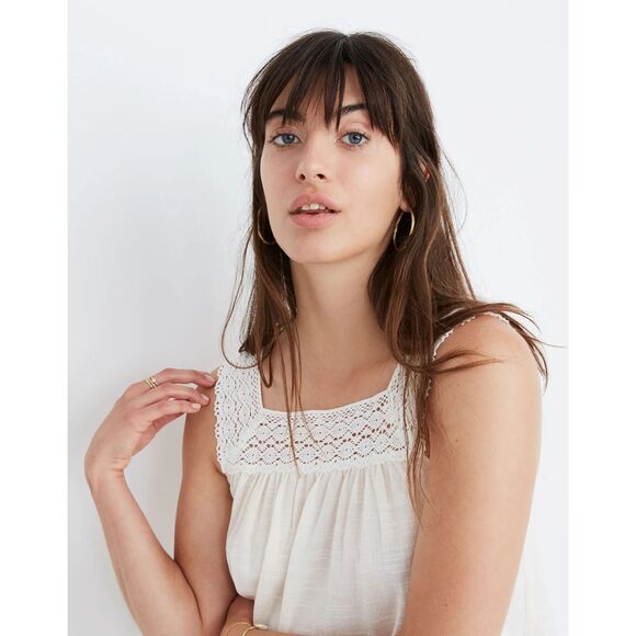 Madewell Crochet Lace Sleeve Bow Back Flowy Feminine Blouse - Picture 3 of 9